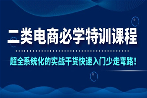 二类电商必学特训课程，超全系统化的实战干货快速入门少走弯路！