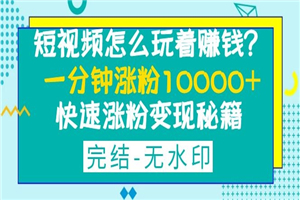 短视频怎么玩着赚钱？一分钟涨粉10000+快速涨粉变现秘籍（完结)