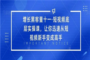 增长黑客董十一·短视频底层实操课，从短视频新手变成高手