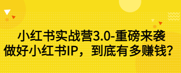 小红书实战营3.0-重磅来袭：做好小红书IP，到底有多赚钱？（价值7999元）