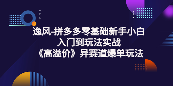 逸风-拼多多零基础新手小白入门到玩法实战《高溢价》异赛道爆单玩法实操课