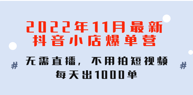 11月最新抖音小店爆单训练营：无需直播，不用拍短视频，每天出单