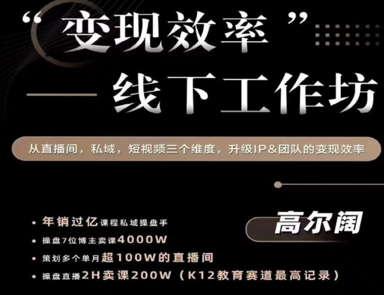 高尔阔马成智-变现效率线下工作坊2023年3月线（价值12800元）
